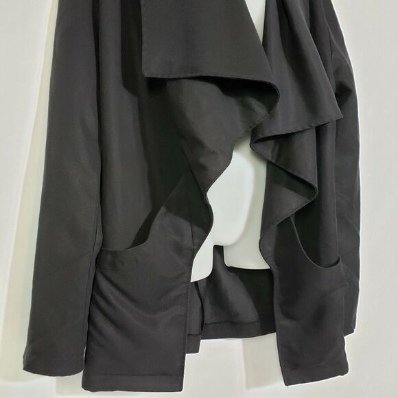 TOBI Womens Jacket Medium Drapey Waterfall Open Front Pockets Black Tencel Blend - Picture 3 of 10